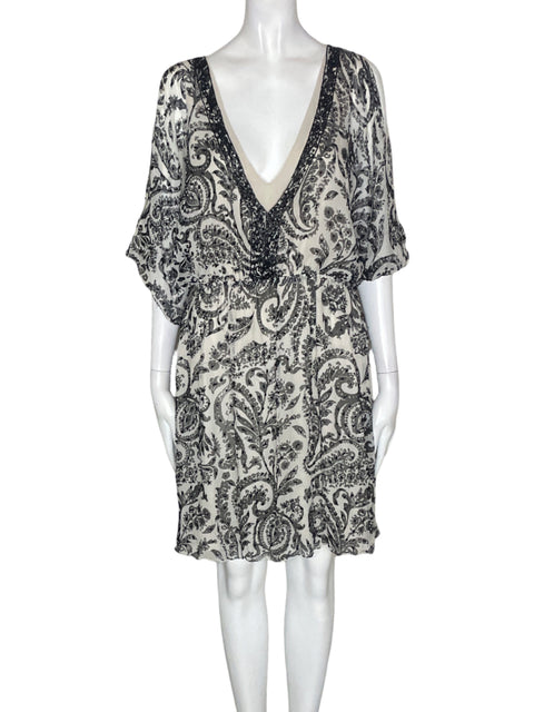 Blusa Alice + Olivia de Seda Estampado Suelto Blanco - Talla M