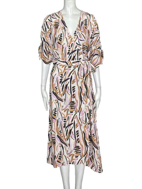 Vestido Ba&sh Estampado Cruzado Marrón - Talla L