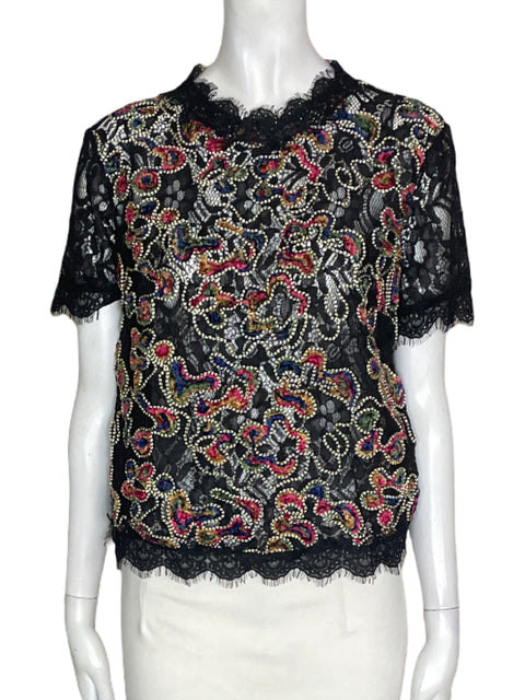 Blusa Zara Estampado Encaje Negro - Talla M