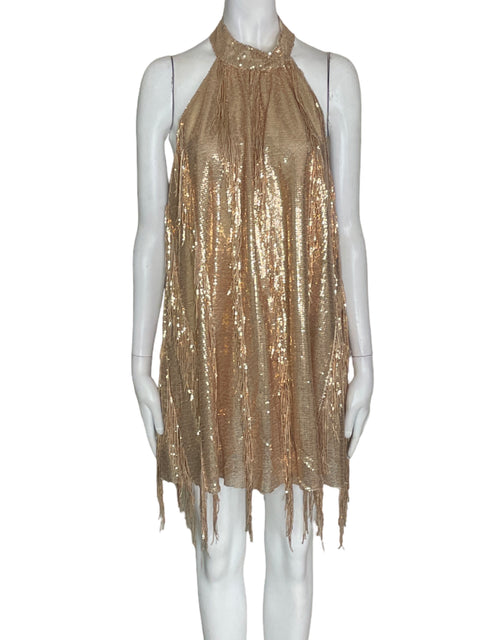 Vestido Zara Flecos Brillo Dorado - Talla L