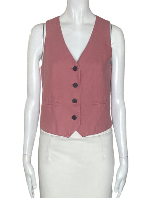 Chaleco Zara de Lino Sin mangas Cuello v Rosado - Talla XS