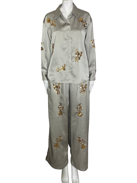 Conjunto Tesoro Tps Camisa/pantalon Palazo Gris - Talla S