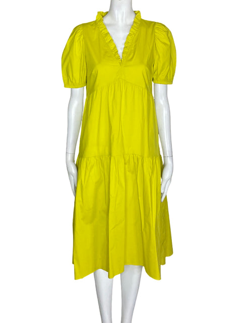 Vestido Donna Morgan de Algodón Cuello v Midi Amarillo - Talla 2