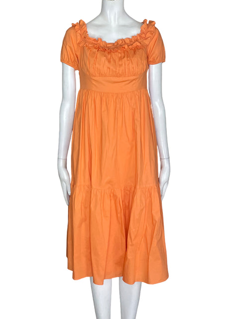 Vestido Bcbg de Algodón Ruchas Midi Naranja - Talla 2