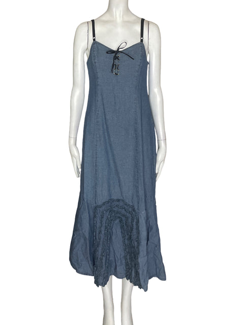 Vestido Polo Garage de Algodón Tiras Maxi Azul - Talla S