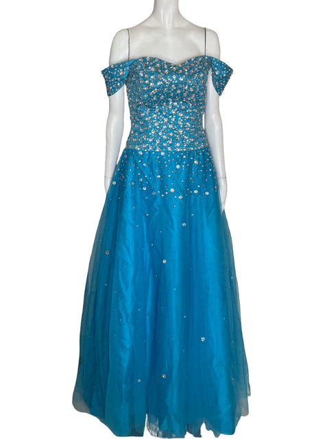 Vestido De Fiesta Tesoro Tps Brillo Maxi Azul - Talla S