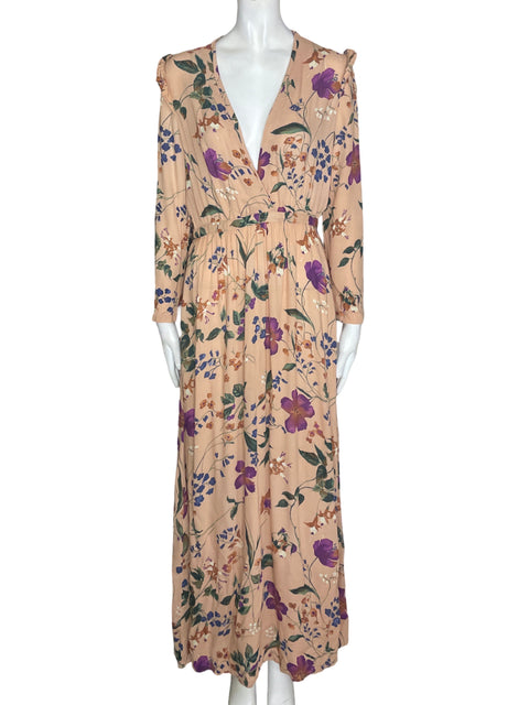 Vestido Oysho Cuello v Maxi Beige - Talla M