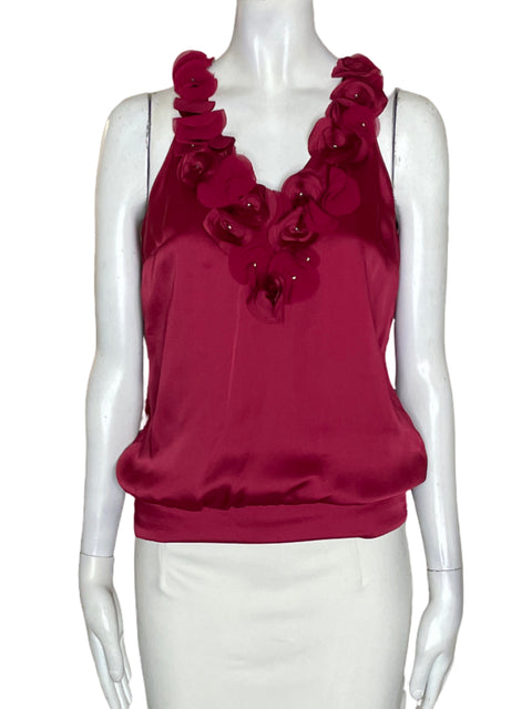 Blusa White House Black Market Apliques Flores Rojo - Talla XXS