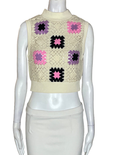 Top Zara de Algodón Crop Tejido Beige - Talla S