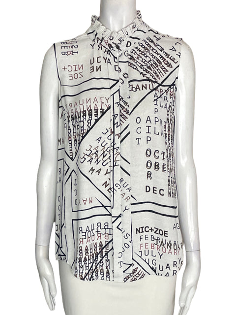 Blusa Nic+zoe Estampado Sin mangas Blanco - Talla S