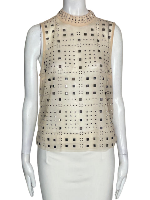 Blusa Sunday In Brooklyn Pedreria Sin mangas Beige - Talla S