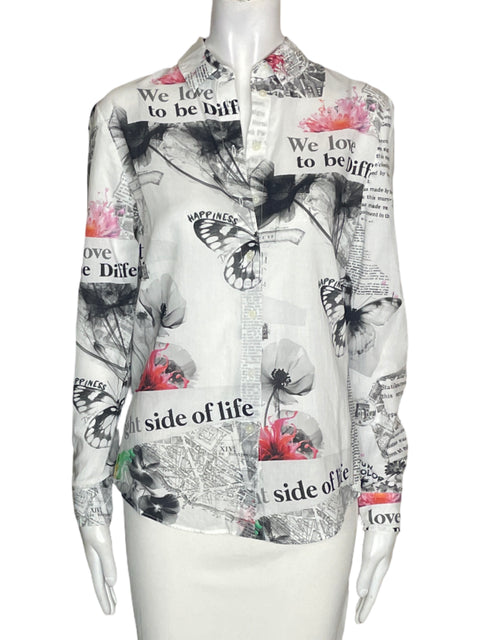 Camisa Desigual Estampado Botones Blanco - Talla S