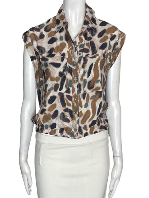 Blusa Ivy District Estampado Sin mangas Marrón - Talla S