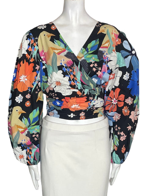Blusa Conditions Apply de Algodón Abullonado Estampado Negro - Talla M