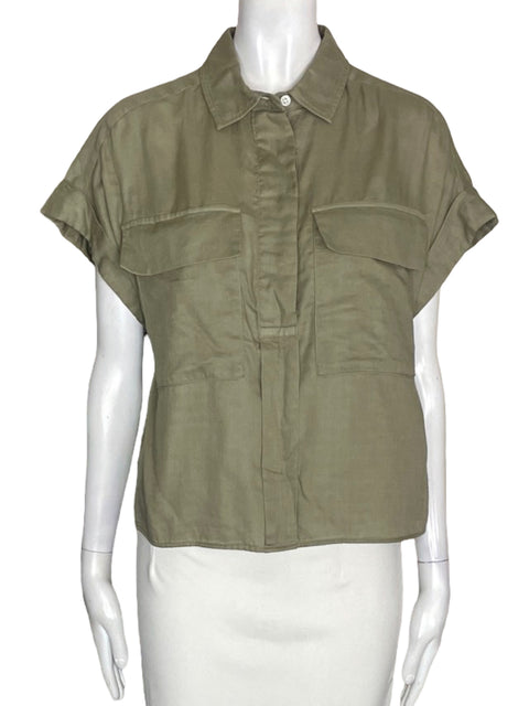Blusa Banana Republic de Algodón Bolsillo Manga corta Verde - Talla S