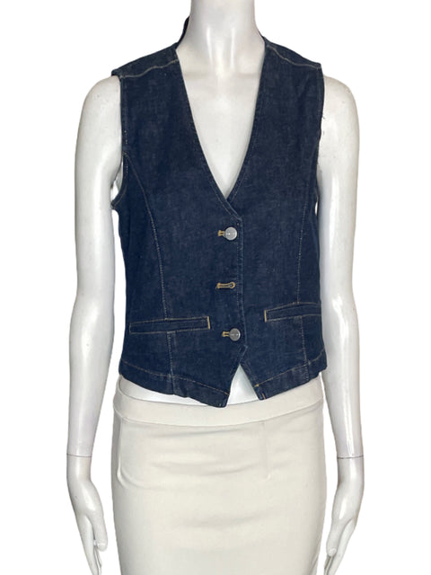Chaleco Pilcro Botones Cuello v Azul - Talla S