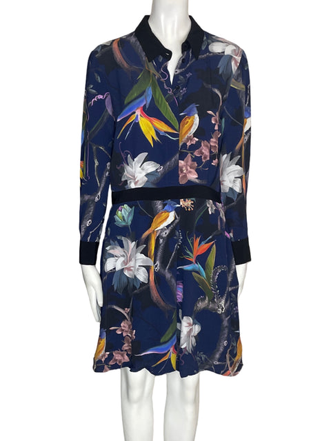 Vestido Reiss de Viscosa Estampado Cruzado Azul - Talla 6