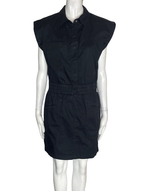 Vestido Pistola de Algodón Ajustado Botones Negro - Talla S