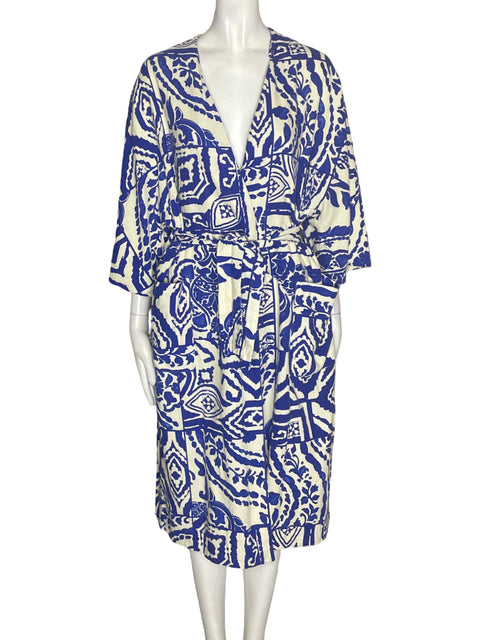Vestido Zara de Algodón Estampado Fajon Azul - Talla XS
