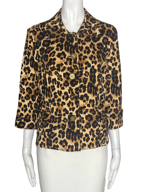 Chaqueta Chárter Club de Algodón Animal print Botones Marrón - Talla S