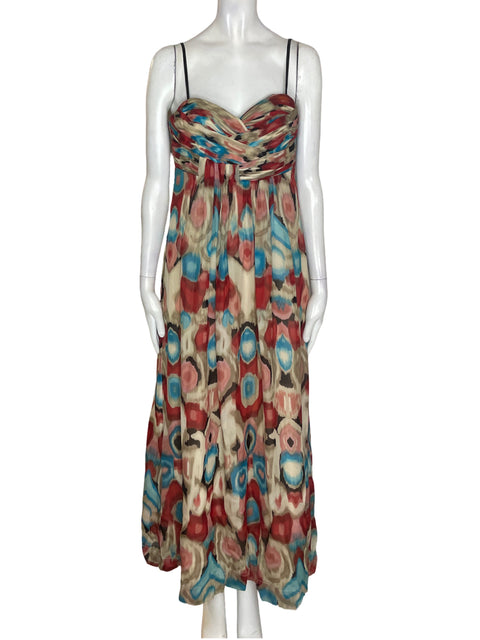 Vestido Laundry By Shelli Segal Tiras Maxi Marrón - Talla 2