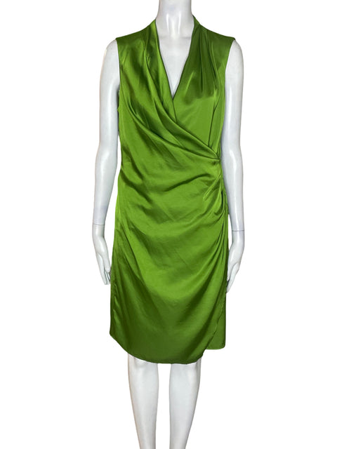 Vestido Mng Satinado Cruzado Verde - Talla M