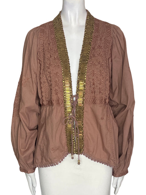 Blusa Free People de Algodón Abullonado Abierto Marrón - Talla M