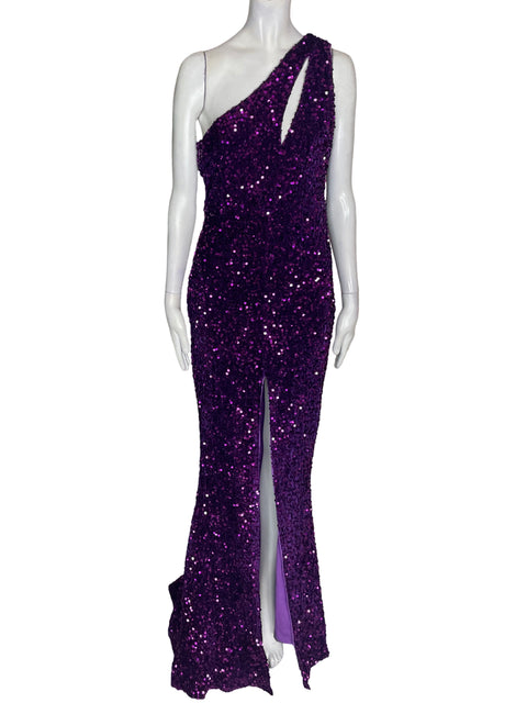 Vestido De Fiesta Tesoro Tps Oneshoulders Brillo Morado - Talla S