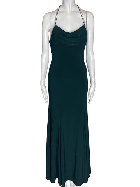 Vestido De Fiesta Morgan&co Brillo Liso Verde - Talla S