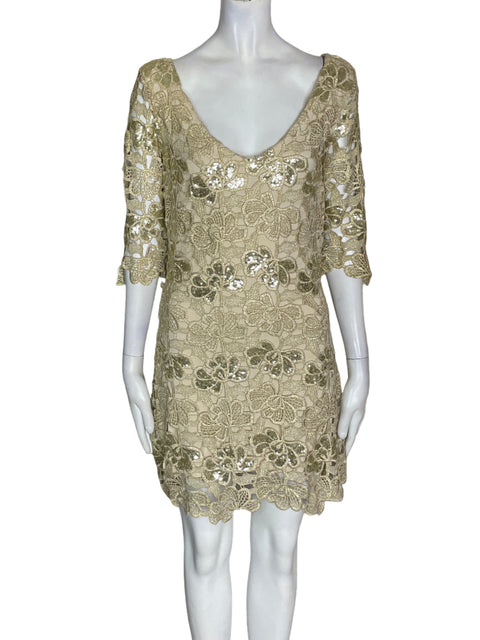 Vestido Studio F Lentejuelas Manga corta Dorado - Talla S