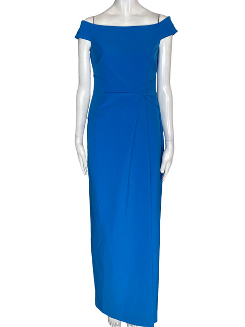 Vestido De Fiesta Ralph Lauren Maxi Liso Azul - Talla 0