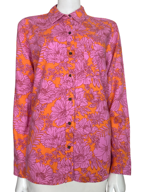 Camisa Universal Thread de Lino Manga larga Naranja - Talla L