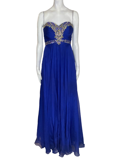 Vestido De Fiesta Cinderella Strapless Suelto Azul - Talla 4