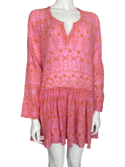 Vestido Antica Sartoria Bordado troquelado Rosado - Talla M