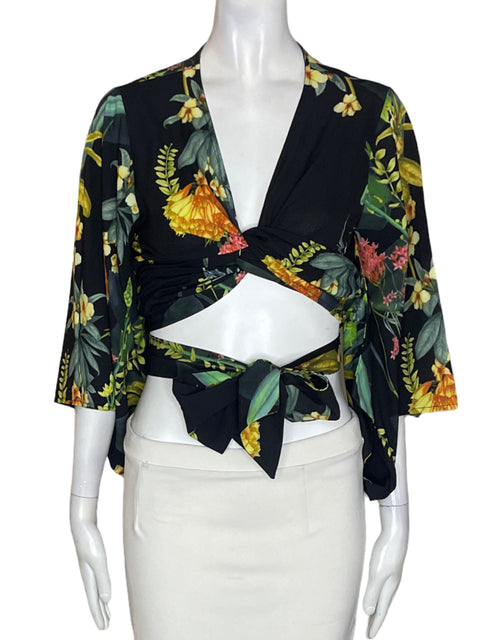 Blusa Beulah de Algodón Cuello v Crop Negro - Talla S