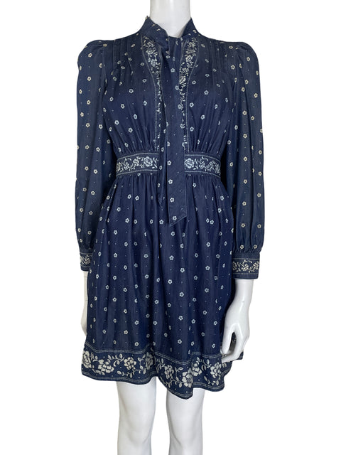 Vestido Kate Spade de Algodón Mini Estampado Manga  abullonadas Azul - Talla 0