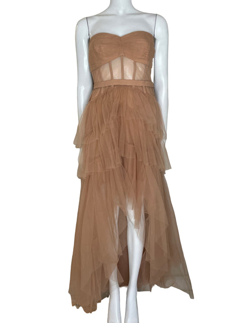Vestido De Fiesta Bcbg Maxazria Tul Bustier Beige - Talla 10