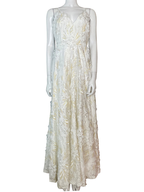 Vestido De Fiesta Calvin Klein Bordado Malla Blanco - Talla S