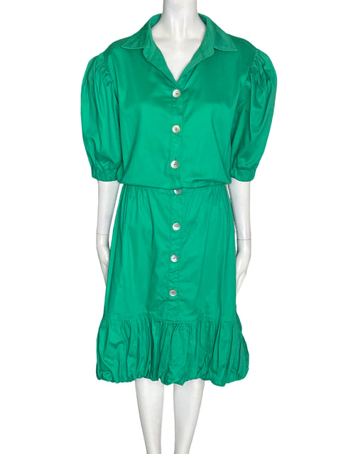 Vestido Simona de Algodón Cuello v Abullonado Verde - Talla XL