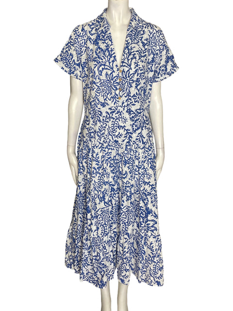 Vestido Zara de Algodón Estampado Maxi Azul - Talla L