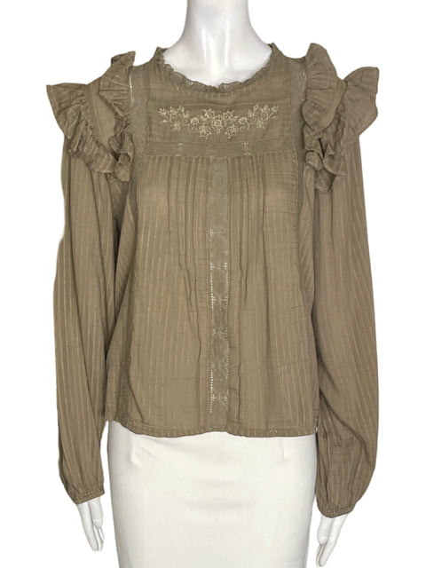 Blusa Parfois Ruchas Manga larga Marrón - Talla L