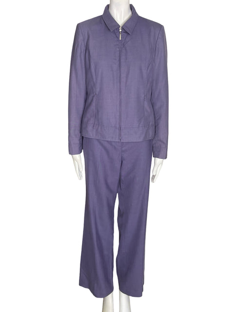 Conjunto Oscar De La Renta Blazer/pantalon Zipper Morado - Talla 6
