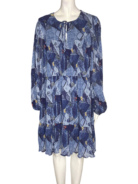 Vestido Desigual Manga larga Suelto Azul - Talla XL