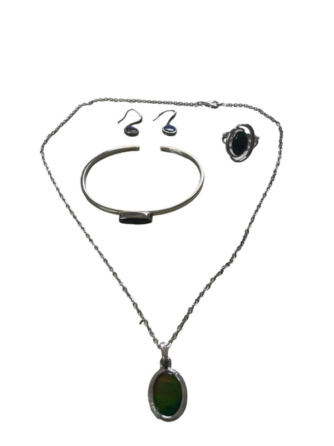 Set Tesoro Tps Pulsera Anillo Arete Collar Plateado - Talla U