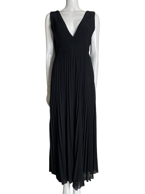 Vestido Muse Plisado Cuello v Negro - Talla S