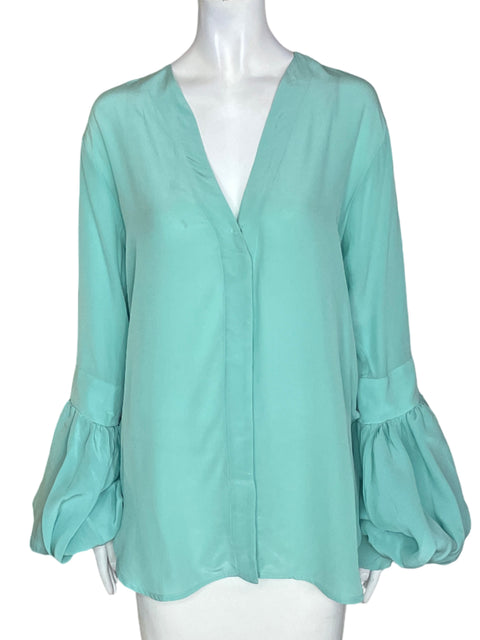 Blusa Silvia Tcherassi de Seda Abullonado Cuello v Verde - Talla M