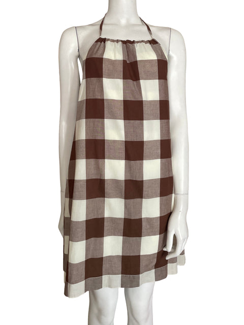 Vestido Posse de Algodón Cuello halter Mini Marrón - Talla L