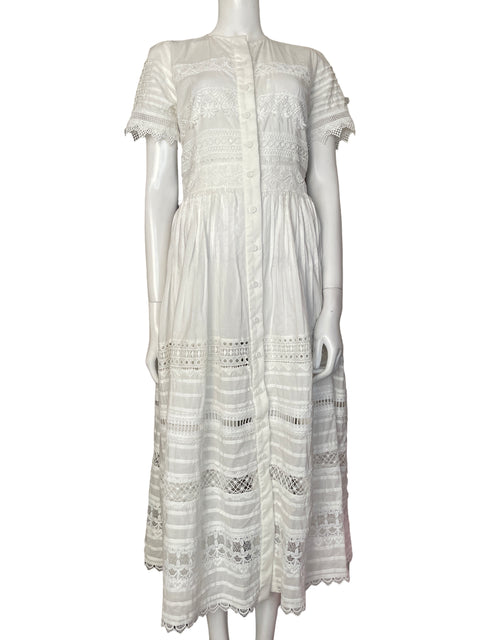 Vestido Waimari de Algodón Bordado Maxi Blanco - Talla S