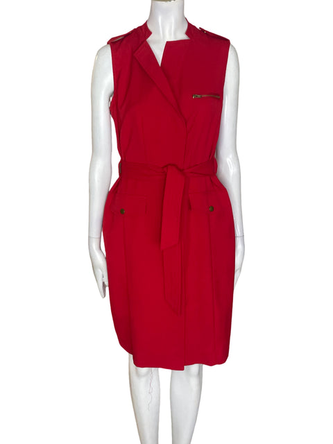 Vestido Sharagano Sin mangas Zipper Rojo - Talla 4