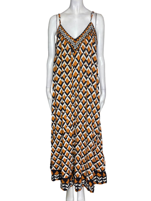 Vestido Farm Tiras Estampado Naranja - Talla XL